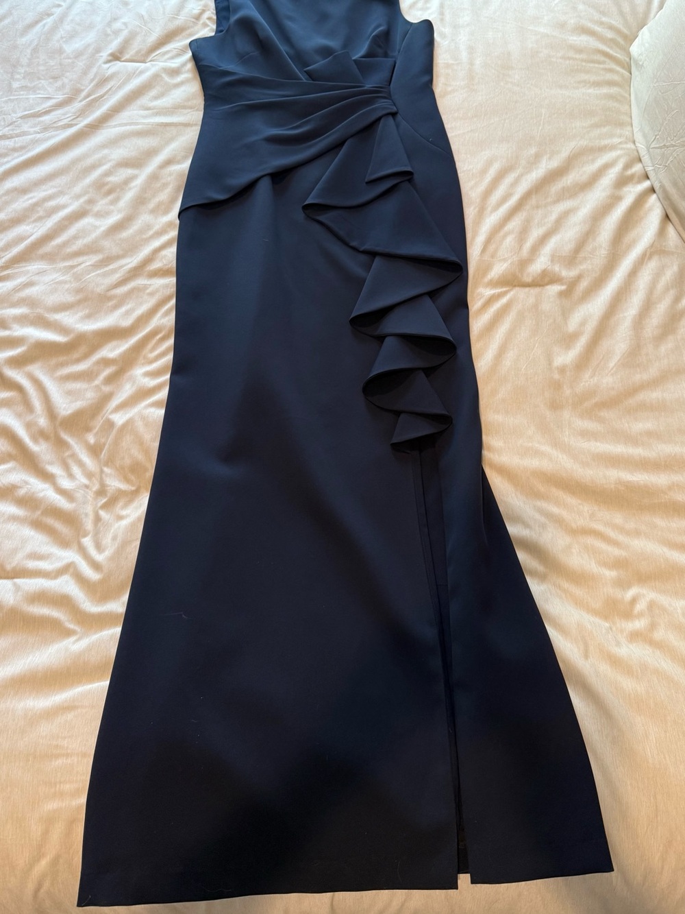 Eliza J Navy Ruffle-Front Maxi Dress